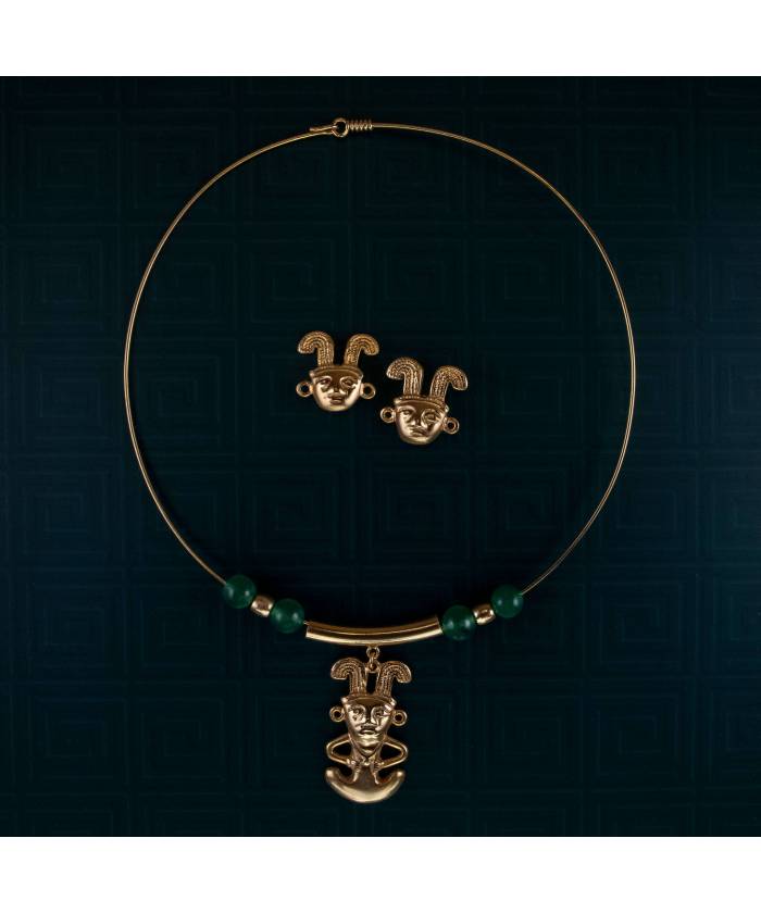 Conjunto de collar y pendientes precolombinos Amonita Caribe bao de oro 24K