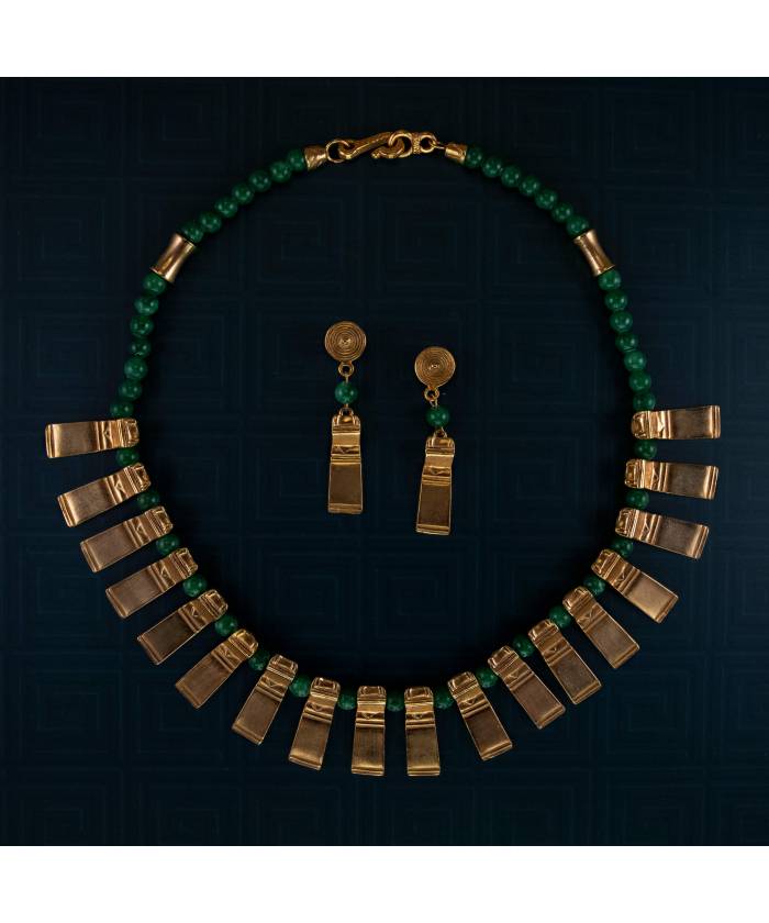 GFT+EFP Conjunto de collar y pendientes precolombinos Jade y Cacería baño de oro 24K